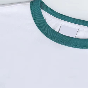 Wholesale Women's <b>White</b> <b>Cropped</b> <b>T</b>-<b>Shirt</b> With Teal Trim Crew Neck Short Sleeve Regular Fit Casual Solid Color 100% Cotton Jersey - Product Image 6
