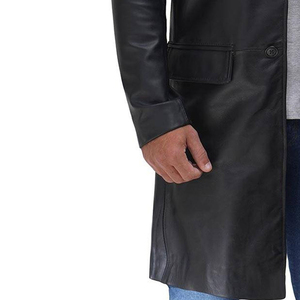 <b>Men's</b> Genuine Leather <b>Long</b> Trench <b>Coat</b> Notched Lapel Double Breasted Outerwear Thick outerwear for <b>men</b> Custom leather <b>coat</b> - Product Image 3