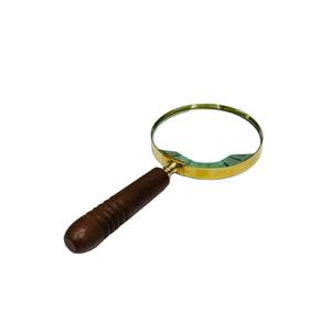 4 Inches Magnifying Glass In Brass Finish With Wooden Handle - Product Image 1