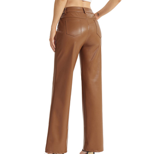 Pantalon en cuir pour femme, style streetwear premium, taille haute, coupe slim, en gros, à prix raisonnable - Product Image 3