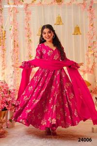 Proveedor de la colección de vestidos Anarkali largos con vuelo completo y dupatta, de rayón de alta calidad con estampado digital, listos para usar, de Surat. - Product Image 2