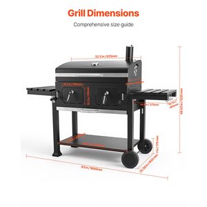 Extra Large 780 Pollici Quadrati Griglia a Carbone per Giardino con 2 Ripiani Sollevabili e Tavolini Laterali Pieghevoli, Alta Temperatura - Product Image 3