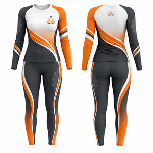 Women's 2-Piece Crew Neck Long Sleeve Yoga Set Mid Waist Spandex Gradient Color Print Breathable Four-Way Stretch <b>Mesh</b> Full - Product Image 1