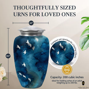 Urne funéraire Blue Sky Birds en aluminium pour cendres humaines, 10 pouces - Product Image 4