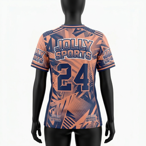 Camiseta de Fútbol Femenina, 180 GSM, Poliéster de Alta Calidad, Absorbe la Humedad, Diseño Gráfico en Naranja y Azul, Logotipo Personalizado - Product Image 4