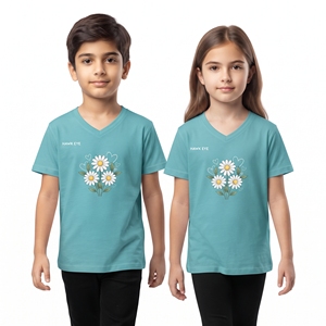 Camiseta Unisex para Niños con Cuello en V y Estampado Floral Sublimado, Camiseta Personalizada con Estampado de Flores para Niños y Niñas, Tops Casuales al por Mayor, Ropa de Manga Corta - Product Image 4