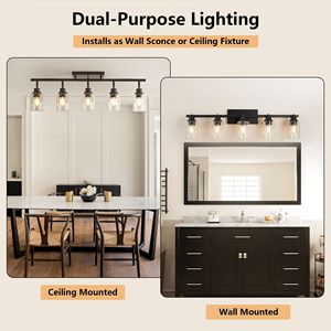 Kit di illuminazione a binario nero a 5 luci, applique da parete per bagno e luci orientabili a soffitto per cucina - Product Image 3
