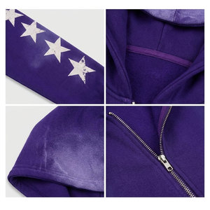 Sweat à capuche zippé violet pour homme, style streetwear, imprimé, coupe classique, avec motif étoiles, pour l'automne - Product Image 6