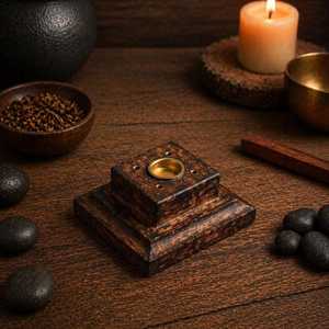 Quemador de Incienso Religioso de Bambú Rústico Hecho a Mano con Detalles Tallados y Banda Metálica, Soporte Vertical para Dhoop - Product Image 4