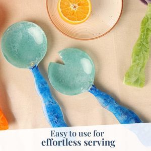 Ensemble de 2 serveurs à salade en résine turquoise (12 po) – Pinces et cuillères à salade en résine poli miroir, compatibles lave-vaisselle, durables, essentiels pour la cuisine - Product Image 3