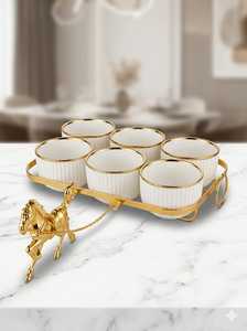 Vintage Luxury Ceramic <b>Bowl</b> <b>Set</b> with Gold Metal Frame Round Shape Handmade Design 3mm Thickness Eco-Friendly Table Accent - Product Image 5