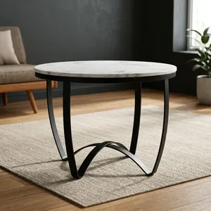 Modern Iron Marble <b>Coffee</b> <b>Table</b> Round <b>White</b> Marble Top Black Metal Base Living Room Center <b>Table</b> Home Furniture - Product Image 3