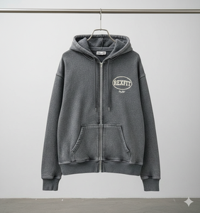 <b>Top</b> Quality Oversized Hoodies New Design <b>Distressed</b> Embroidery Logo Streetwear Drop Shoulder Unisex Acid Wash Zipper Hoodies - Product Image 4