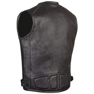 Gilet en cuir véritable pour hommes, style motard, fermeture éclair, couleur unie, col rond, poches avant, vêtements d'extérieur d'automne - Product Image 3