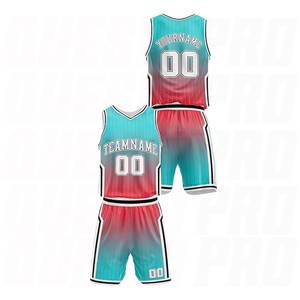 Ensembles de maillots de basket-ball personnalisés en polyester respirant, dégradé vert-bleu et rouge clair, avec logo imprimé, vente en gros - Product Image 2