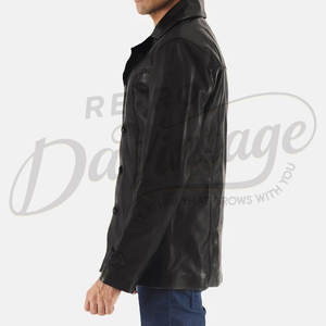 Chaqueta Blazer de Cuero Genuino Negro para Hombre, Corte Entallado, Piel de Oveja Premium, Cierre Clásico con Botones, Estilo Casual, Abrigo de Cuero para Coche - Product Image 3