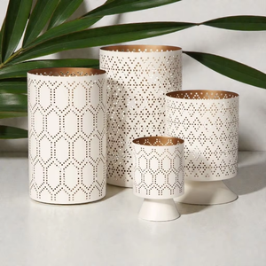 White Steel Candle Holders <b>Set</b> With Geometric Cutout Pattern Heat Resistant Cylinder <b>Lanterns</b> For Home Decoration - Product Image 4