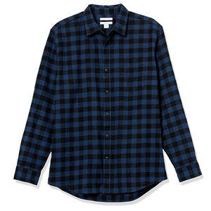 เสื้อเชิ้ตแขนยาวลายสก็อตสีน้ำเงินดำสำหรับผู้ชาย ผ้าฝ้ายระบายอากาศ ปกคอปก แขนยาวเต็มตัว สไตล์ลำลอง - Product Image 4