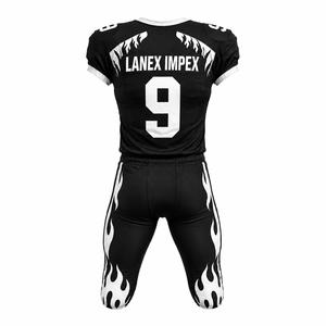 Uniforme de Fútbol Americano Personalizado para Hombre, Diseño de Llamas en Blanco y Negro, Impresión por Sublimación, Ropa de Práctica, Servicio OEM, Poliéster Transpirable - Product Image 3