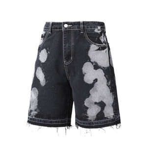 Pantalones Cortos de Jean de Algodón para Hombre, de Cintura Alta, Tie Dye, Pierna Recta, Lavado a la Piedra, con Bajo Desgarrado, Estilo Casual de Verano - Product Image 3