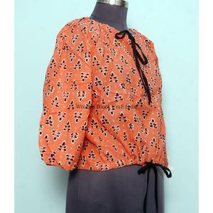 Chemise d'été vintage style indien 100% coton, imprimé floral numérique, col rond, manches bouffantes, crop top écologique et respirant pour femme - Product Image 4