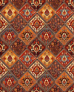 Premium Intricate Persian Paisley Rust-Orange Poly Chanderi <b>Fabric</b> Royal Persian Paisley Motif Poly Chanderi <b>Fabric</b> in Burnished - Product Image 1