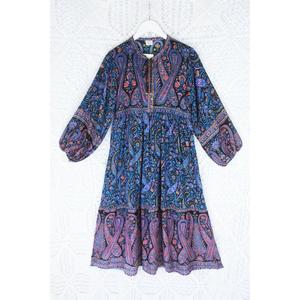 Robe courte bohème pour femmes, à manches longues, imprimé floral vintage, coupe ample, décontractée, style bohème - Product Image 2