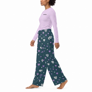Women's <b>Heart</b> Pattern Pajamas Set Long Sleeve <b>Top</b> Matching Long Pants Soft Breathable Elastic Waist Nightwear - Product Image 4