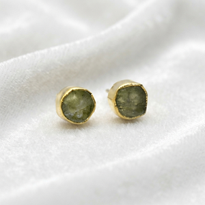 Ratnarachit Exquisite Gold Frame Natural Texture Peridot Green Stone Round <b>Stud</b> <b>Earrings</b> Minimalist Women's Gift Jewelry - Product Image 1