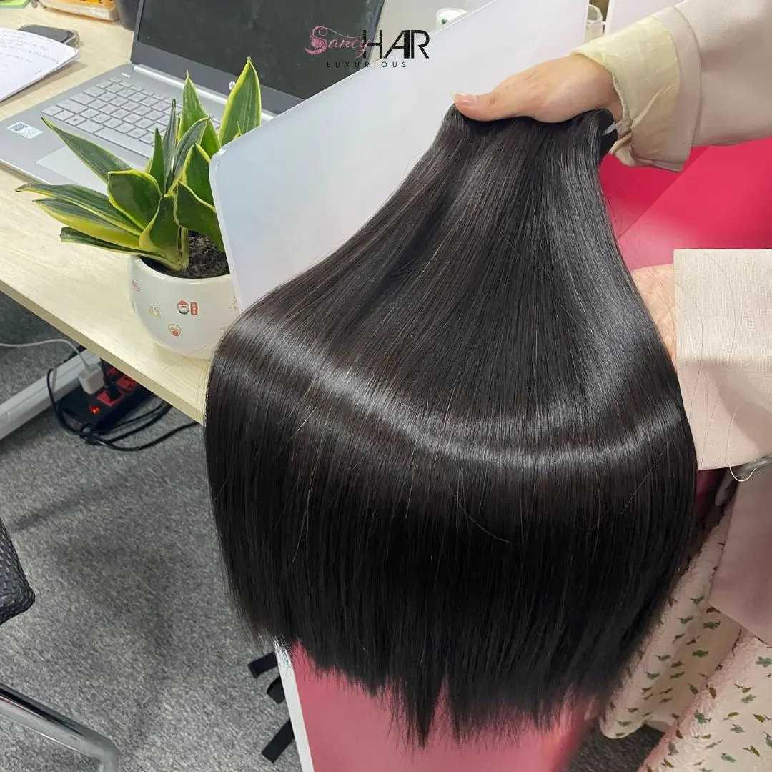 2024 Trending Weft Bone Straight Customs Color Vietnamese Human Hair Extensions Machine Weft Straight Hair Genius Weft