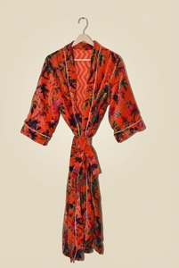 ชุดคลุมกิโมโนกำมะหยี่พิมพ์ลายด้วยมือ สไตล์วินเทจ หรูหรา นุ่มสบาย ระบายอากาศได้ดี สำหรับผู้หญิงไซส์พลัส แขนครึ่งตัว ยาวถึงเข่า - Product Image 5