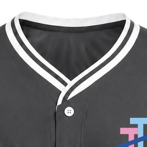 เสื้อเบสบอลผู้หญิงสีเทาชาร์โคล ติดกระดุมด้านหน้า แขนสั้น คอวี แต่งขอบสีขาว พร้อมลายปักสำหรับกีฬาแบบทีม - Product Image 2