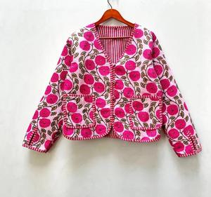 Block Printed Cotton Quilted Reversible Eco-Friendly Bomber <b>Jacket</b> Handmade Boho Coat - Product Image 1