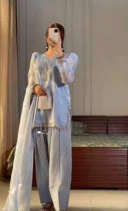 Amazing Collection Designer Party Wear Look pure Fendy Silk Suit With <b>Embroidery</b> Work With Sleeve With Handwork EID Wear - Product Image 4