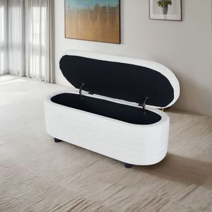 Panca Ovale in Velluto Beige L8133 con Contenitore, Elegante Arredamento per Soggiorno - Product Image 4