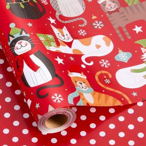 Rotolo di Carta da Regalo Natalizia con Gatti Carini e Pois, Carta da Regalo Reversibile con Decorazioni Natalizie, Accessori per le Festività - Product Image 3
