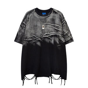 American High Street <b>Tie</b>-dye Hole Cut Design Sense Chain Short Sleeve T-shirt Men Street Trend Hip Hop Loose Half Sleeve - Product Image 6