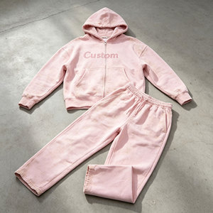 Survêtement rose à capuche pour filles, sweat-shirt à fermeture éclair intégrale avec impression personnalisée et pantalon assorti, tenue décontractée d'automne pour enfants - Product Image 1