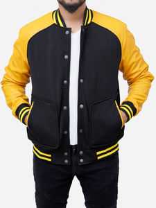 Veste de baseball varsity pour homme, respirante, en laine, avec manches en cuir et broderies décoratives - Product Image 5