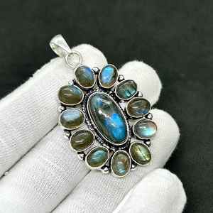 Colgante de Labradorita Azul Brillante, Plata de Ley 925, Colgante de Flor Hecho a Mano, Joyería de Piedras Preciosas Naturales, Regalo de Navidad - Product Image 5