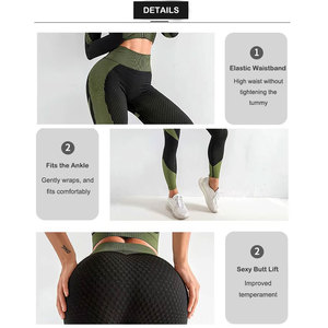 Two Piece Yoga Set High Waist Full Length Leggings Racerback Square Neck Crop <b>Top</b> Color Blocking Seamless Eco-Friendly Spandex - Product Image 4