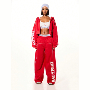 Pantalon de jogging pour femmes tendance, pantalon de survêtement à prix avantageux, logo personnalisé, pantalon rouge uni pour femmes - Product Image 4