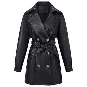 Nuevo Diseño de Moda, Abrigo Largo de Cuero para Mujer de Alta Calidad, Elegante, Ajustado, Informal, Ropa Exterior, Abrigos Largos de Cuero para Mujer - Product Image 3