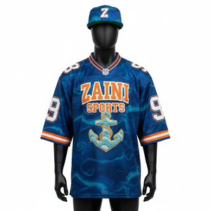 T-shirt 100% coton pour homme, coupe ample, imprimé, maillot de football pour homme, polyester, maille, panneaux bleus et oranges, logo brodé personnalisé - Product Image 6