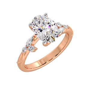 Bague de fiançailles de luxe en diamant de laboratoire taille ovale, plaqué or 18K 14K, avec diamant solitaire taille marquise et taille brillant rond - Product Image 4