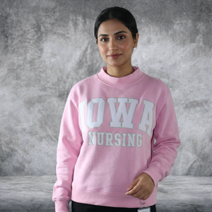 IOWA Women's Winter Autumn Nursing Custom Streetwear Mock Crew Neck Heavyweight Cotton Chenille Embroidery Patch Pullover OEM - Product Image 5
