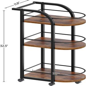 3-Tier Bar <b>Cart</b> Home Bar Serving <b>Cart</b> with Fence and Wheels for Dining Room, Living Room, Garden, Party Black Metal Bar <b>Trolley</b> - Product Image 5
