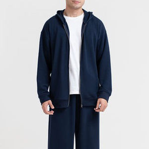 Sweat-shirt à capuche pour homme, bleu marine, coupe classique, couleur unie, pull décontracté, matière tricotée, anti-rétrécissement, 380g, vêtement d'automne - Product Image 6
