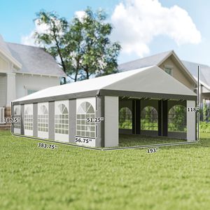 16FT X 32FT Heavy-Duty Large Wedding <b>Tent</b> Outdoor Carport Garage Party <b>Canopy</b> Patio Gazebo Sidewall Gray Color Made Polyester - Product Image 3