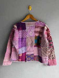 Vintage Patchwork Quilted Jacket Cotton Handmade Embroidery V Neck Loose Fit Autumn Wear Unisex gift for her - Product Image 6